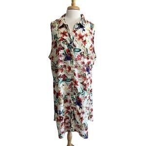Rose & Grace Women's 3X Butterfly Floral Sheer Sleeveless Tunic Top Overlay NWT